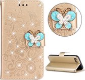 Voor iPhone SE 2020 Diamond Encrusted Butterflies Embossing Pattern Horizontale Flip Leather Case met Houder & Kaartsleuven & Portemonnee & Lanyard (Goud)