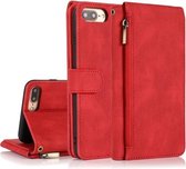Skin-feel Crazy Horse Texture Rits Portemonnee Tas Horizontale Flip Leren Case met Houder & Kaartsleuven & Portemonnee & Lanyard Voor iPhone 8 Plus / 7 Plus (Rood)