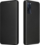 Voor ZTE Axon 20 5G / 4G Koolstofvezel Textuur Magnetische Horizontale Flip TPU + PC + PU lederen tas met kaartsleuf (zwart)