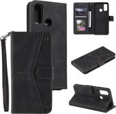 Voor Motorola Moto G30 / G10 Stiksels Kalfsstructuur Horizontale Flip Leren Case met Houder & Kaartsleuven & Portemonnee (Zwart)