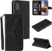 Voor Samsung Galaxy A52 5G / 4G Stiksels Kalfsstructuur Horizontale Flip Leren Case met Houder & Kaartsleuven & Portemonnee (Zwart)