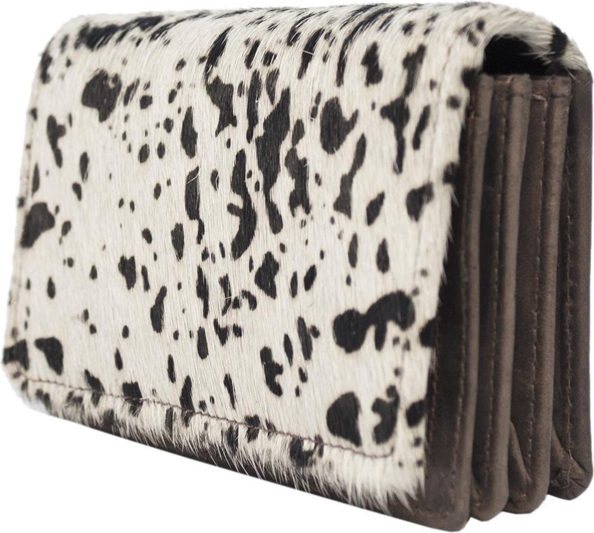 Lederen Dames Portemonnee Klein RFID Met Dierenprint – Dames Portemonnee Klein Donkerbruin Leer Met Vacht