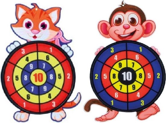 Afbeelding van het spel 2 stuks kinder dartbord met ballen Kat en Aap