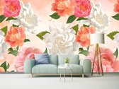 Professioneel Fotobehang geïllustreerde bloemen - oranje - Sticky Decoration - fotobehang - decoratie - woonaccessoires - inclusief gratis hobbymesje - 445 cm breed x 300 cm hoog - in 7 versc