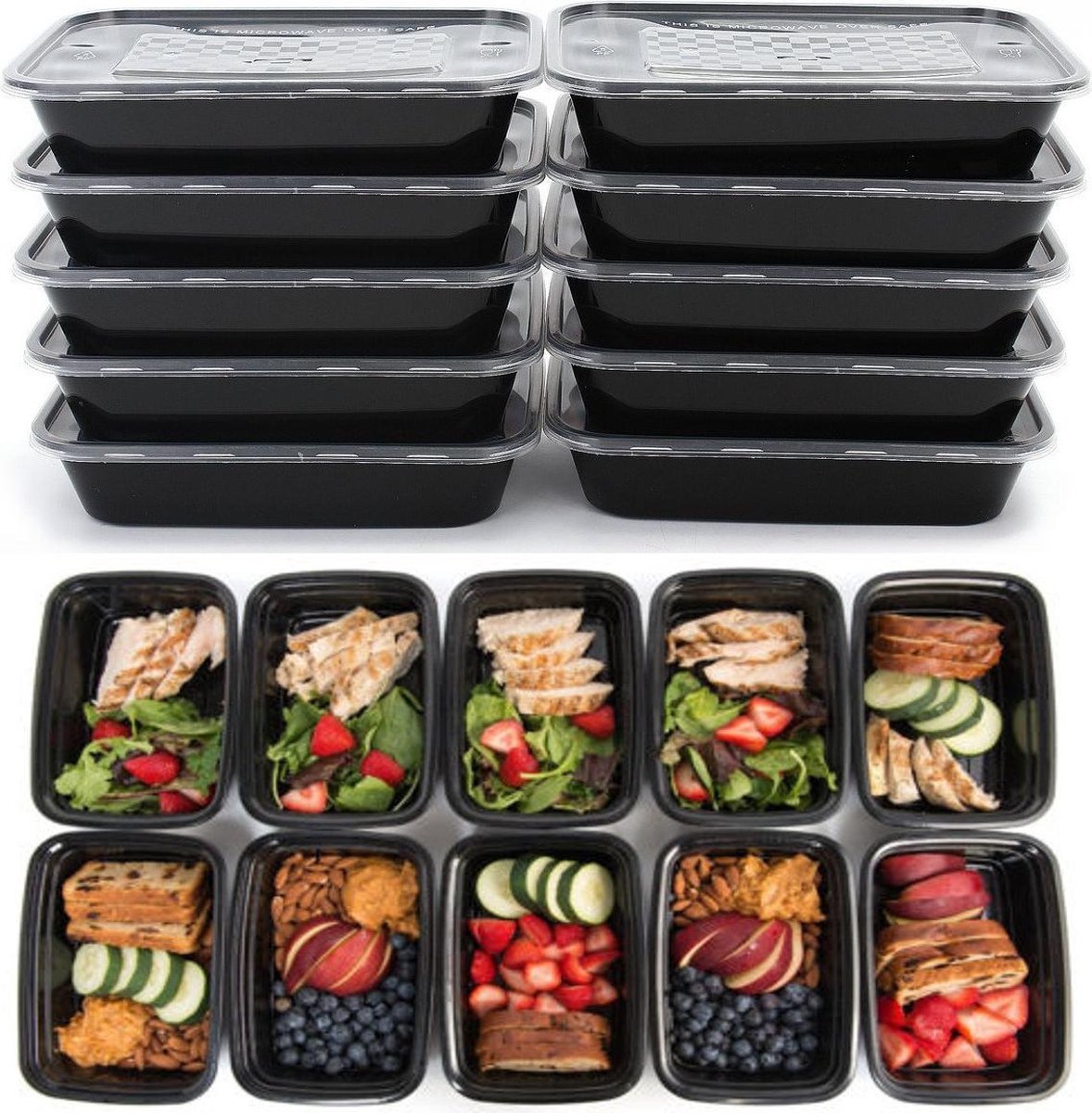 EQS - Meal Prep Bakjes - 14 stuks - 1 Compartiment Food Container - BPA Vrij - Diepvriesbakjes -Vershoudbakjes – Bakjes Voor In De Magnetron – Hoge Kwaliteit