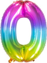 Cijferballon 0 regenboog 32inch, kindercrea