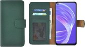 Oppo A73 5G Hoesje - Wallet Case - Oppo A73 5G Wallet Book Case Echt Leer Groen Cover