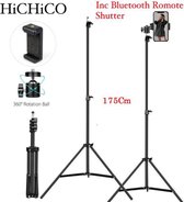 HiCHiCO Smartphone Tripod Camera Statief 175 Cm + Telefoonhouder, 360 ° horizontaal en Bluetooth Remote Shutter