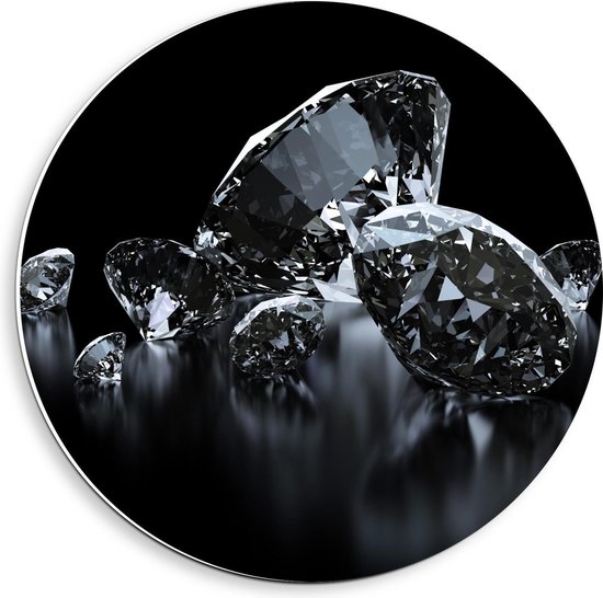 Forex Wandcirkel - Heldere Diamanten op Zwarte Achtergrond - 40x40cm Foto op Wandcirkel (met ophangsysteem)