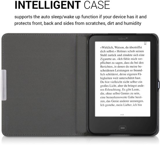 kwmobile e-reader hoesje geschikt voor Tolino Shine 2 HD hoes - E reader flip case met magnetische sluiting - Ereader cover - Magnolia design in taupe / wit / blauwgrijs van Merkloos — afbeelding 3
