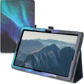 kwmobile hoes voor Samsung Galaxy Tab A7 10.4 (2022 / 2020) - Dunne tablethoes in turquoise / blauw / zwart - Met standaard - Noorderlicht Hert design