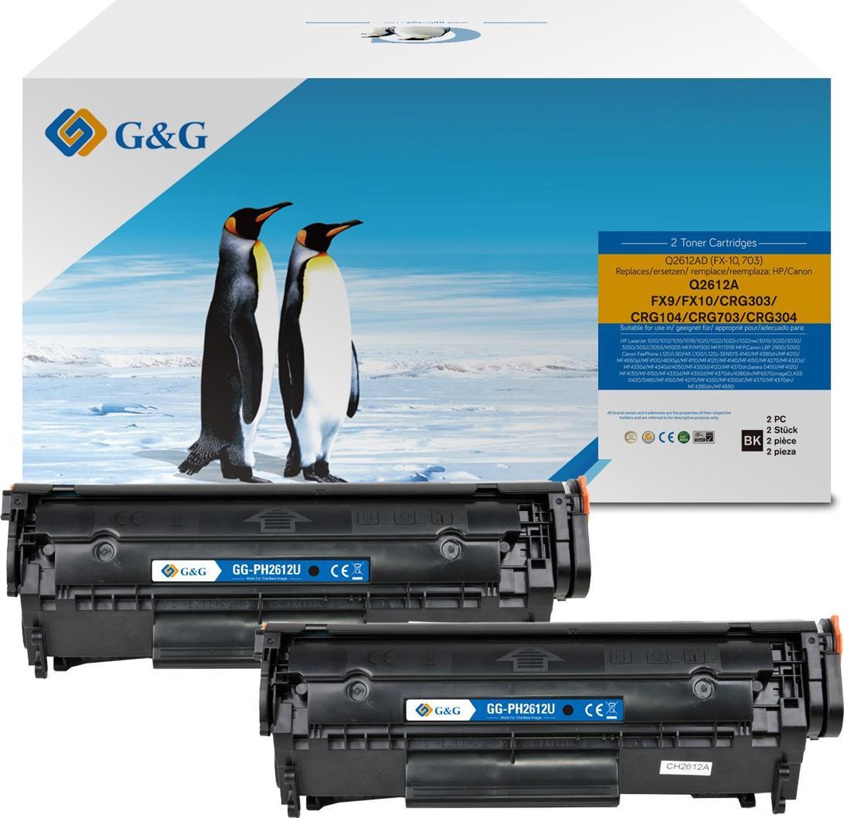 G&G Q2612A toner compatibel met HP 12A Tonercartridge Zwart 2 stuck (s) Huismerk