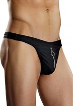 Nylon Spandex -  Zipper Thong - Black S/M