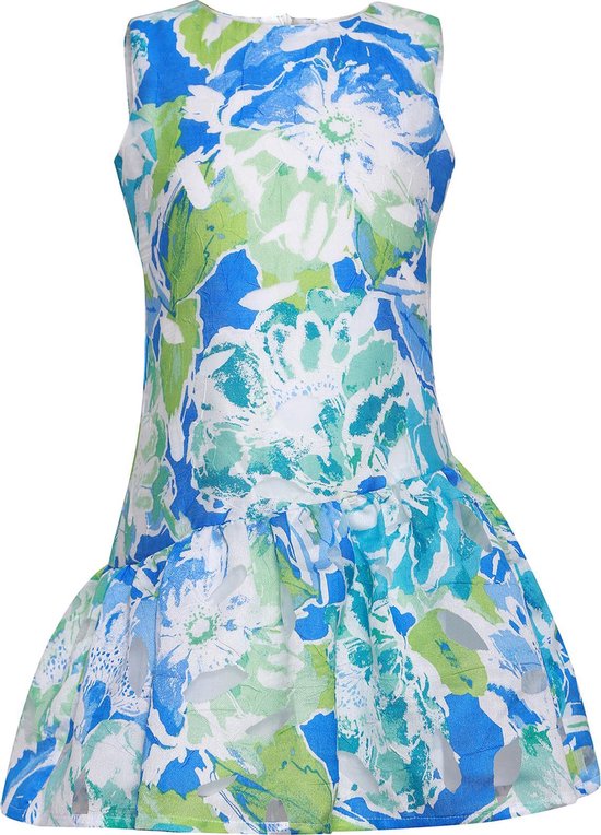 La V  feestelijke jurk met vrolijke kleur Multicolor blauw 158 (Valt klein)