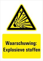 Bord met tekst waarschuwing explosieve stoffen - dibond - ISO 7010, W002 297 x 420 mm