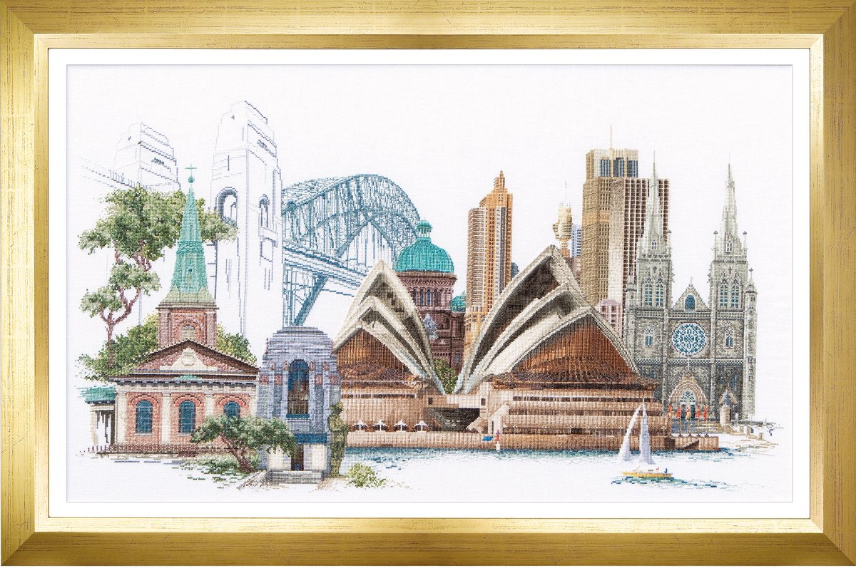 Thea Gouverneur - Borduurpakket met telpatroon - 480 - Voorgesorteerde DMC Garens - Sydney - Linnen - 79 cm x 50 cm - DIY Kit