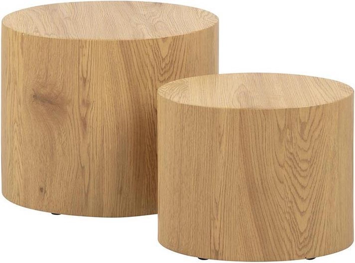 Lisomme Rosanne Set van 2 Salontafels - Hout - Ronde Tafeltjes - Scandinavisch - Bijzettafels - Woonkamer - Naturel Houtkleur
