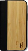 Étui à rabat design en bois, iPhone 12 mini - Bamboe avec cuir noir