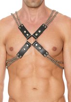 Chain And Chain Harness - Premium Leather - Black - One Size