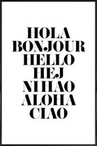 JUNIQE - Poster in kunststof lijst Hellos talen -30x45 /Wit & Zwart