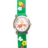 Horloge bloem- groen- siliconen bandje-kinderen-Charme Bijoux