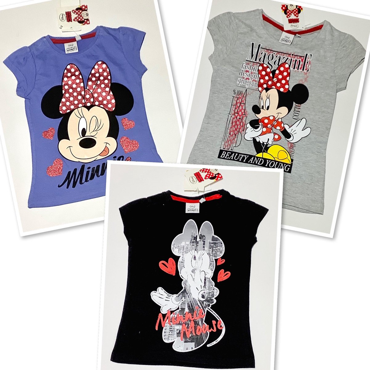 Disney Minnie Mouse t-shirt - set van 3 - grijs + zwart + blauw - maat 122/128