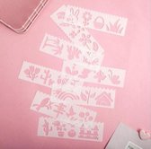 Bullet Journal Plastic Stencils - 8 pcs - Gabarits - Extérieur - Ferme - Vogels - Nature - Nature - Fleurs - Plantes - Lapin - Haas - Panier - Modèles - 5,5 x 18,5 cm - Trousse à outils - Artisanat - Décoration - Accessoires de vêtements pour bébé