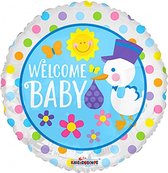 Kaleidoscope Folieballon Welcome Baby Junior 18 Cm Blauw/wit