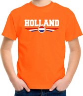 Oranje / Holland supporter t-shirt / shirt oranje met Nederlandse vlag voor kids - Nederlands elftal fan shirt / kleding / Holland supporter 146/152
