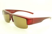 Overzetzonnebril met rood-paars montuur en bruine  glas + koker . P-42041 A. Gepolariseerd.