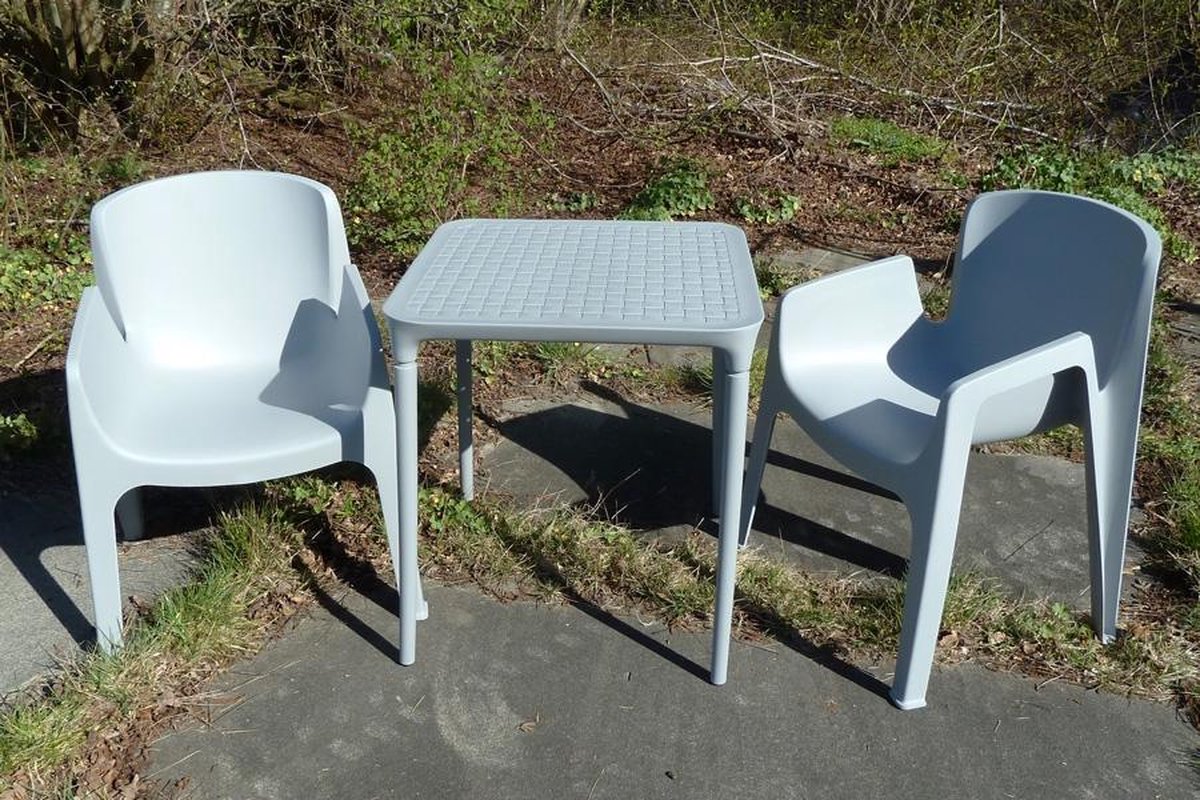 Bonesta Tuinset Malaga kunststof grijs (2 tuinstoelen + 1 tuintafel)
