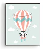 Poster Slapende Panda in een Luchtballon Groen - Kinderkamer - Dierenposter - Babykamer / Kinderposter - Babyshower Cadeau - Muurdecoratie - 70x50cm - Postercity