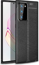 Samsung Note 20 Hoesje Shock Proof Siliconen Hoes Case | Back Cover TPU met Leren Textuur - Zwart
