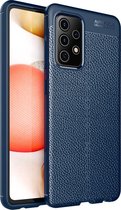 Samsung A72 Hoesje Shock Proof Siliconen Hoes Case | Back Cover TPU met Leren Textuur - Blauw