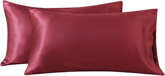 Satijnen -Slik Kussenslopen- Anti Allergeen -  Set van 2 - 60x70cm  -Rood