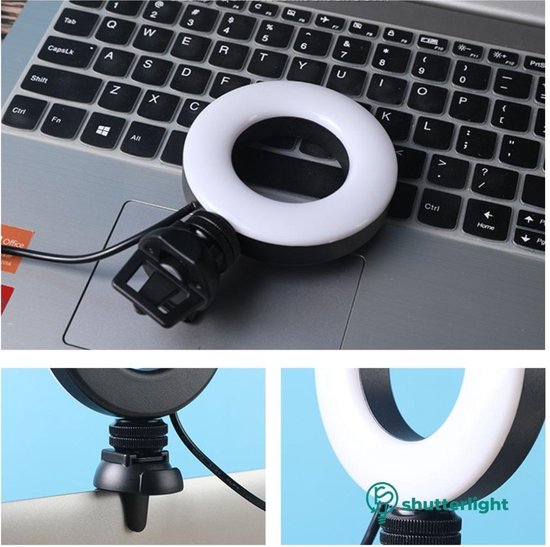 Ringlamp Laptop Videobellen - Met klem en statief - USB - 30 Standen - Lamp videoconferentie - Videoconferencing