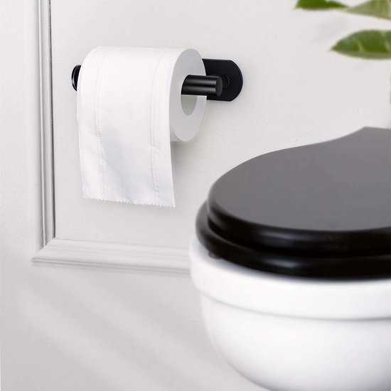 Vannons - Toiletrolhouder - WC Rolhouder Zwart zonder Boren - Zelfklevend - WC Rol Houder RVS - Zwart
