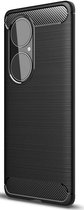 Geborsteld TPU Hoesje Geschikt voor Huawei P50 Pro | Beschermhoes | Back Cover | Flexibel TPU | Stijlvol Carbon | Dun | Zwart