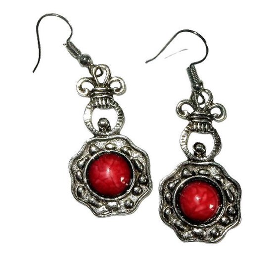 Boucles d' Boucles d'oreilles pendantes avec une pierre rouge | bol.com