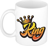 Koningsdag King met kroon beker / mok wit - 300 ml - oranje bekers
