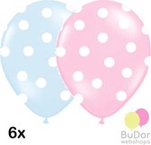 Ballonnen met polka dots / stippen, roze en blauw, 6 stuks, 30 cm