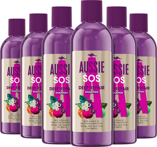 Aussie SOS Deep Repair Shampoo voor Beschadigd Haar - Voordeelverpakking -  6 x 290ml | bol