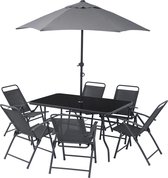 Tuinset 6 Persoons - Diningset Tuinmeubelen Stoel Tafel + Parasol