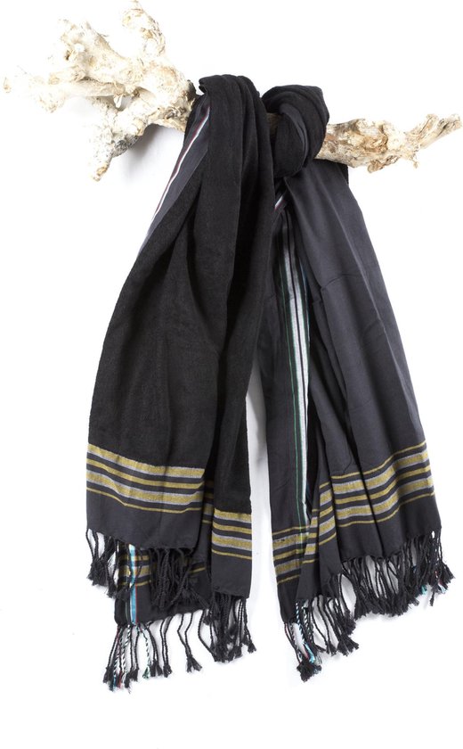 Kikoy Strandlaken Usiku Black 170x95cm - Strandlaken - (Hamamdoek) Met badstof - Saunadoek - Saunalaken - Stranddoek - Reishanddoek - Plaid - 170x95cm