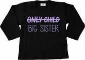 Shirt grote zus-only child big sister-zwart-lila-Maat 122/128