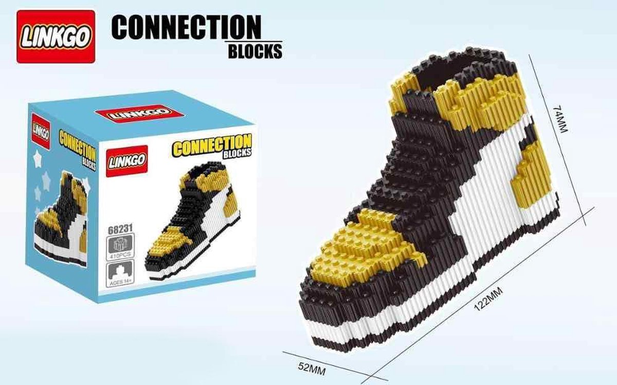 Linkgo Connection Blocks - Sneaker (Goud/Wit/Zwart) | Speelgoed voor kinderen jongens meisjes | lego technic, lego friends, lego city, lego ninjago, lego creator | Nike Air Jordan 1 | Cadeau Kindercadeau