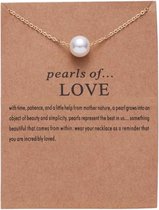 Geluks Ketting op Kaart| Sieraden Pearls of Love| Make a Wish| Parel | Liefde / Vriendschap \ Geluk | Trendy Sieraad Moederdag / Valentijn Cadeau| Hanger