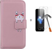 GSMNed – Leren telefoonhoes Roze – Luxe iPhone 7/8/SE hoesje – iPhone hoes met Printje – pasjeshouder – Portemonnee – Roze – met screenprotector