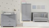 Complete Babykamer - 3 delige set - Multifunctioneel ledikant 70x140 cm - 3 lade commode - 2-deurskledingkast GREY (levertijd 6 á 8 weken)