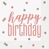 UNIQUE - 16 Happy Birthday witte en roségouden papieren servetten 33 x 33 cm